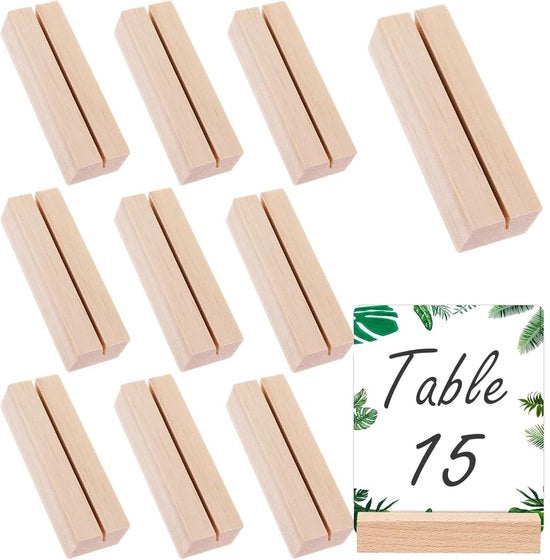 Cartellini in legno da 10 pezzi, sostenitori di carta per tavolo, cartellino menu, cartellino per biglietti da visita, supporto per biglietti da visita per matrimoni, ristoranti, ricevimenti, feste