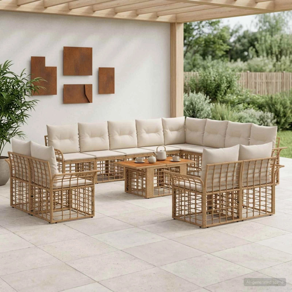 Set Divano da Giardino 13 pz Naturale e Bianco Crema polyrattan 3438034