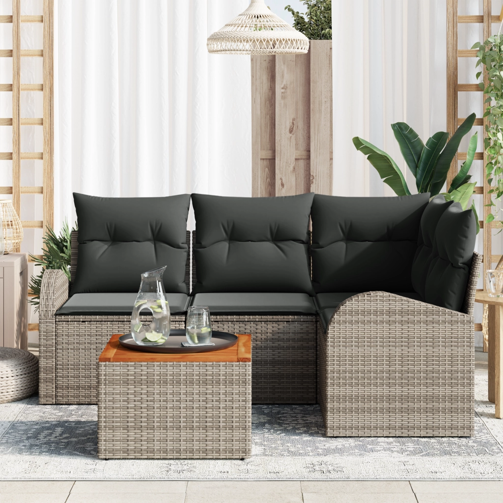 Set di SofÃ  da Giardino  5 Pezzi con Cuscini Grigio Poly Rattan Acacia