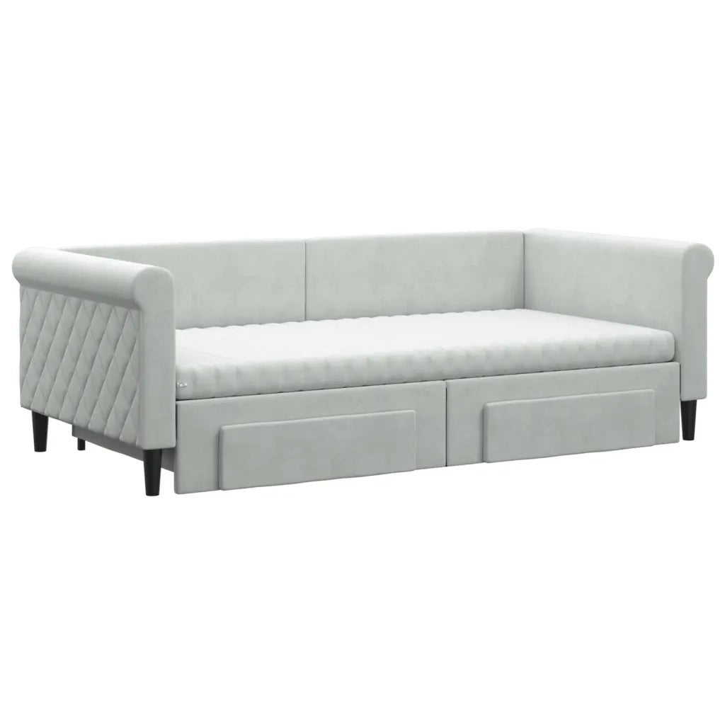 Divano Letto Estraibile Cassetti Grigio Chiaro 90x190cm Velluto 3197856