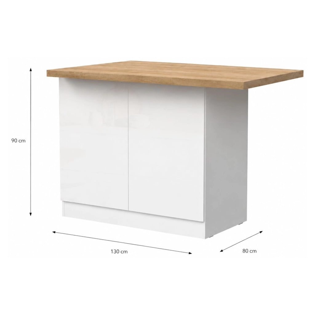 Mobile Dispensa Miha, Isola da Cucina 2 Ripiani Made in Italy, 130x80x90h cm Bianco Lucido