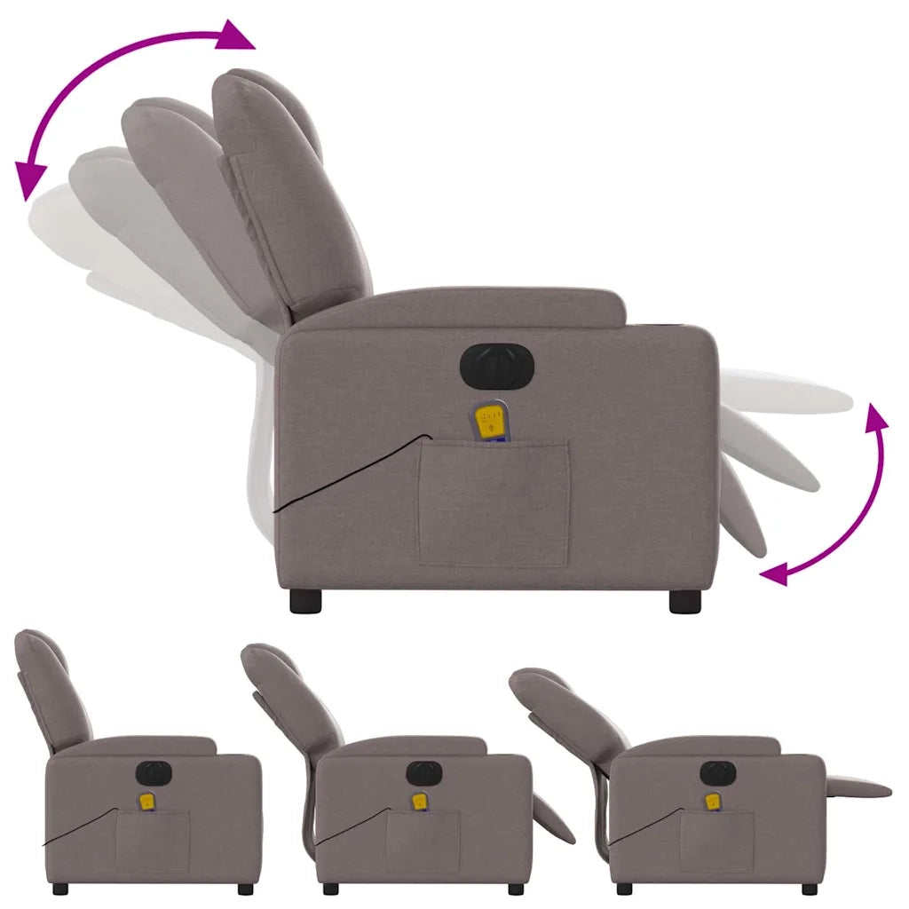 Poltrona Massaggiante | Sedia Relax Reclinabile Elettrica Tortora in Tessuto