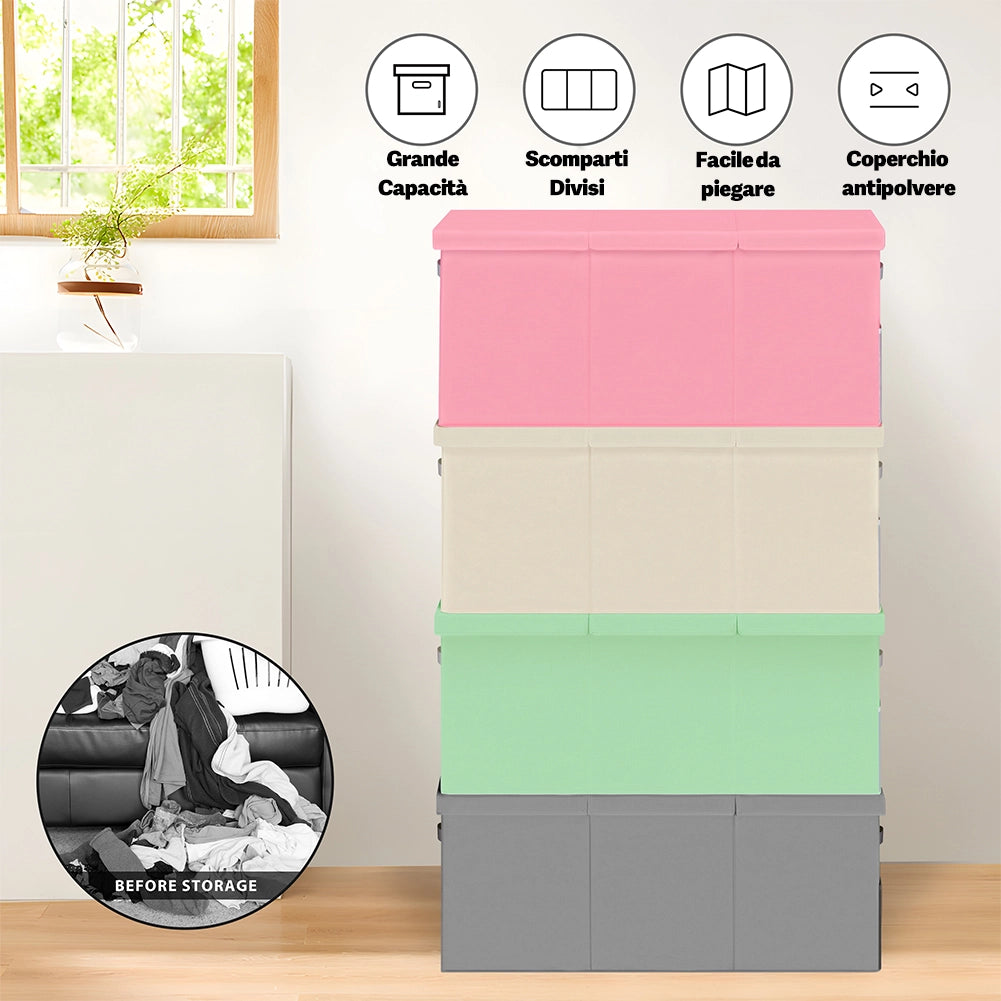 Contenitore Box 3 Scomparti Beige Scatola Cesta Giocattoli Organizer Multiuso