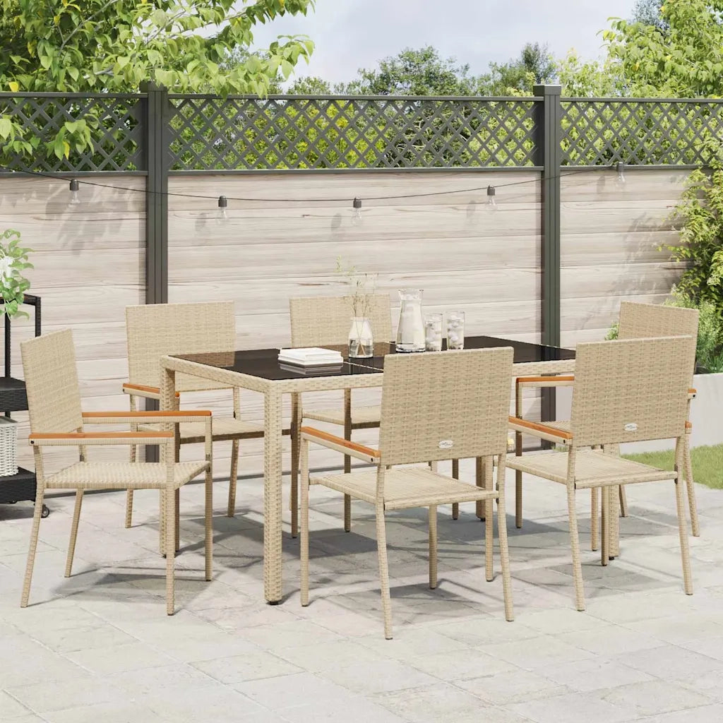 Set da Pranzo per Giardino 7 pcs Beige polyrattan 3365395