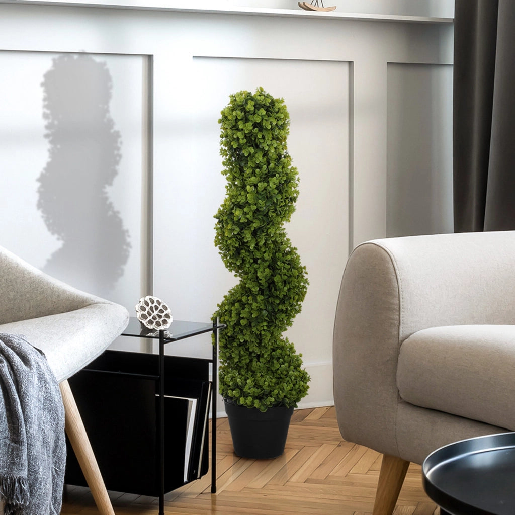 Pianta Artificiale di Eucalipto 90A cm a Spirale con Vaso Incluso per Interno ed Esterno Verde
