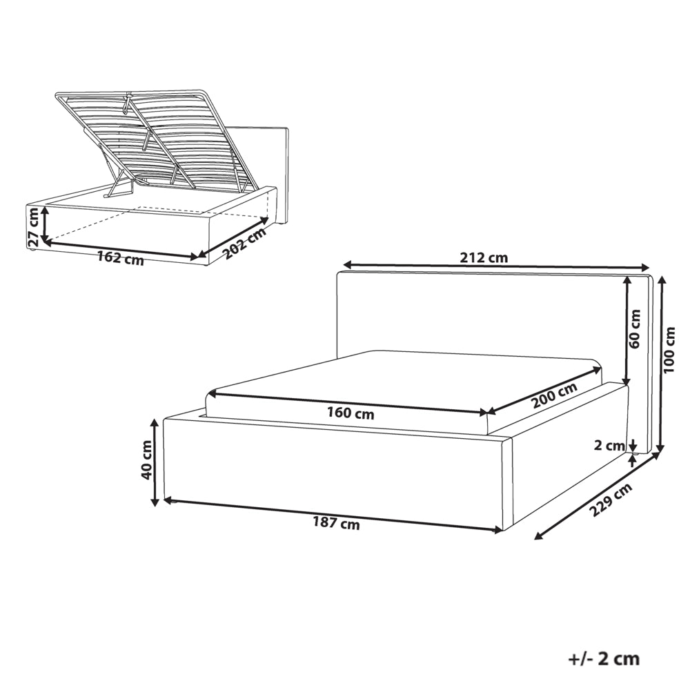 Letto imbottito in velluto a coste 160 x 200 cm con contenitore beige chiaro design moderno