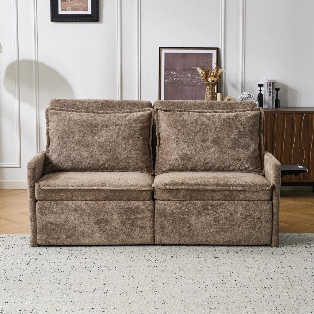 Divano letto con schienale regolabile USB Type-C e tasche laterali in Chenille Marrone 172.5 × 71.0 × 95.0 cm