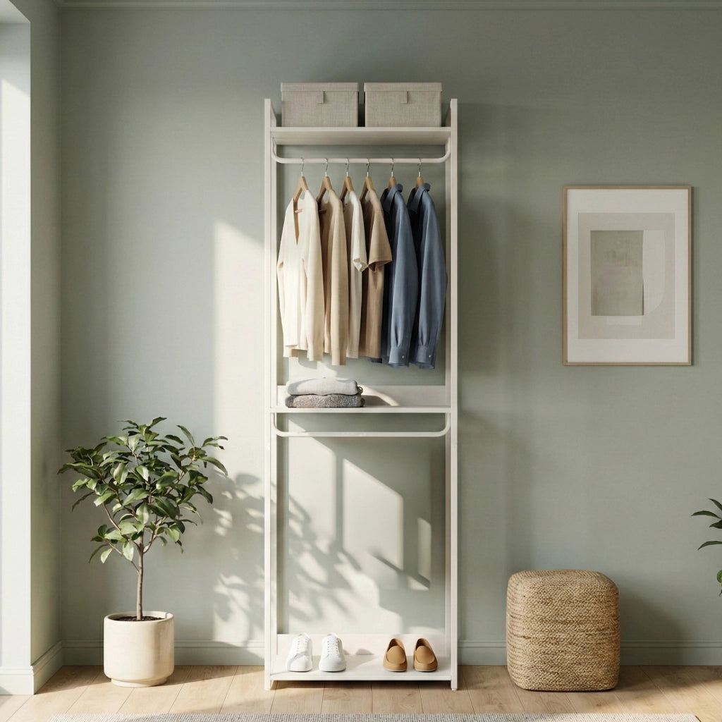Stand Appendiabiti Jässaatka in Acciaio con Doppia Asta e 3 Ripiani 200 x 61 x 40 cm - Grigio [en.casa]