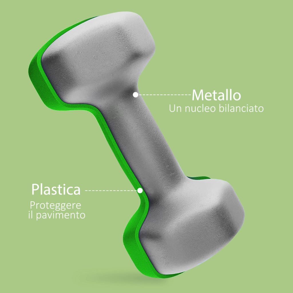 Set 2 Manubri 3 kg Esagonali e Antiscivolo per Casa e Palestra, in Metallo e Plastica, 18x8x8 cm, Verde