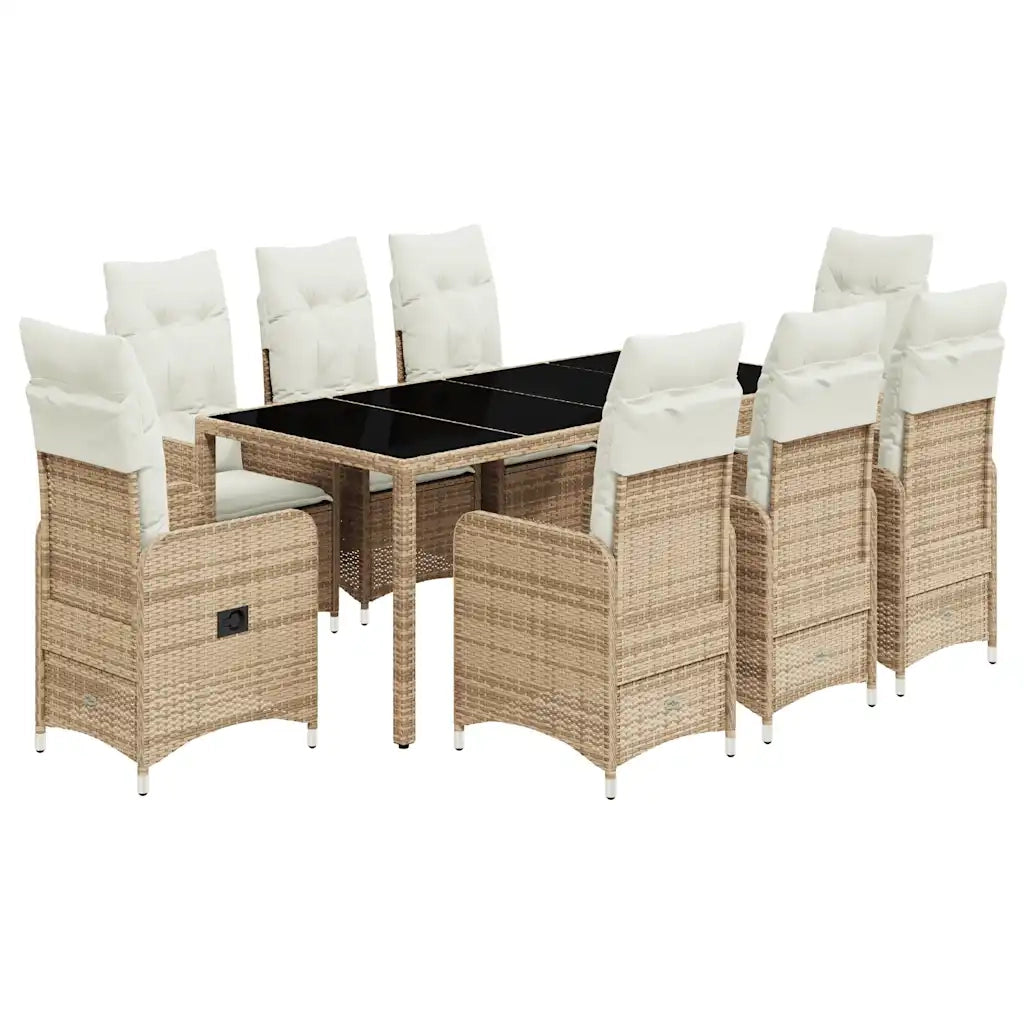 vidaXL Set da Bistrò da Giardino 9 pz con Cuscini Beige in Polyrattan