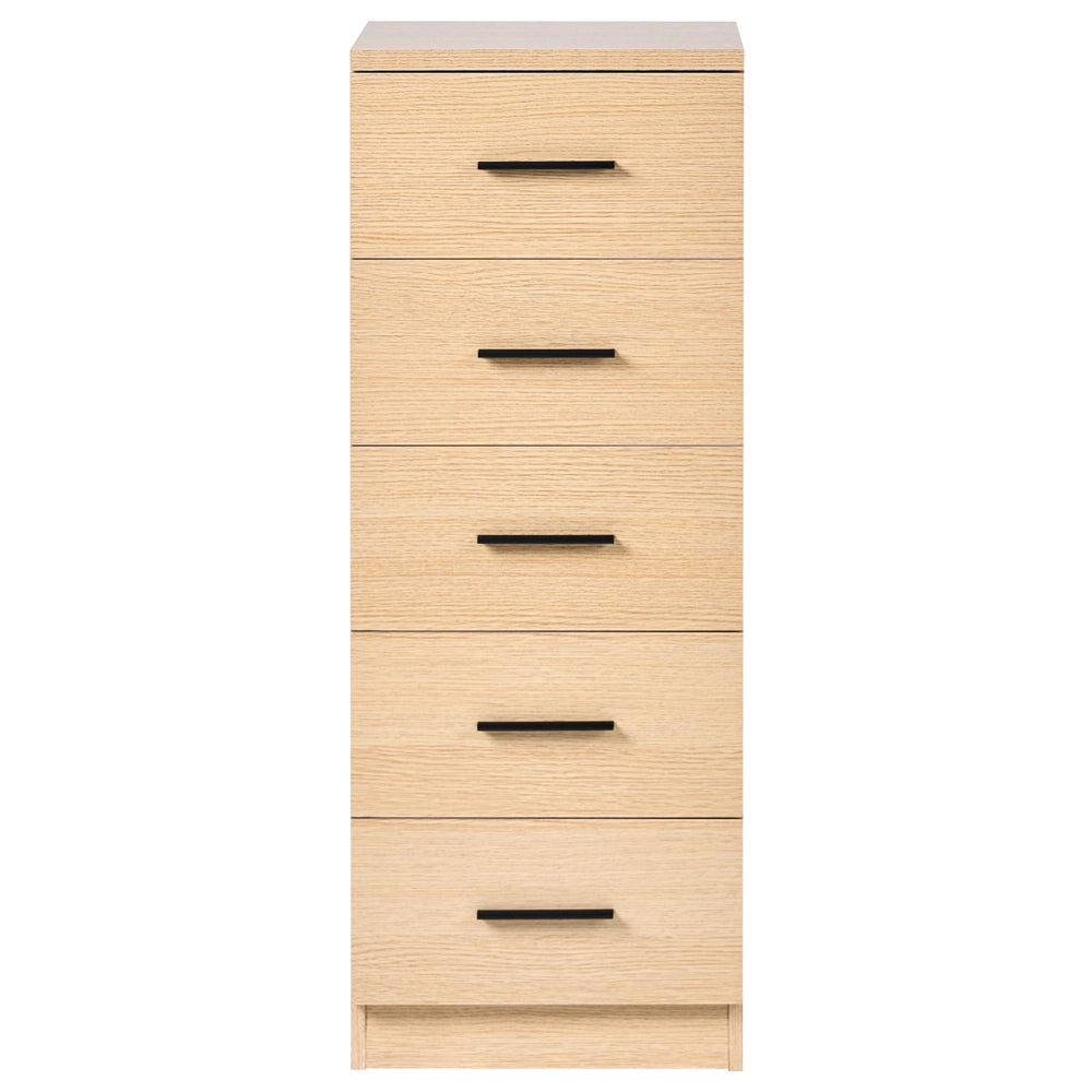 Cassettiera a 5 cassetti in MDF con finitura rovere marrone chiaro in stile scandinavo