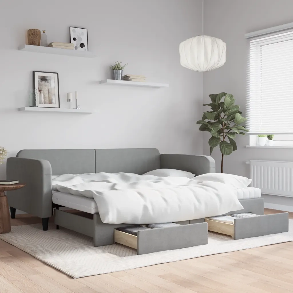 Divano Letto Estraibile Cassetti Grigio Chiaro 100x200 Tessutocod mxl 82730