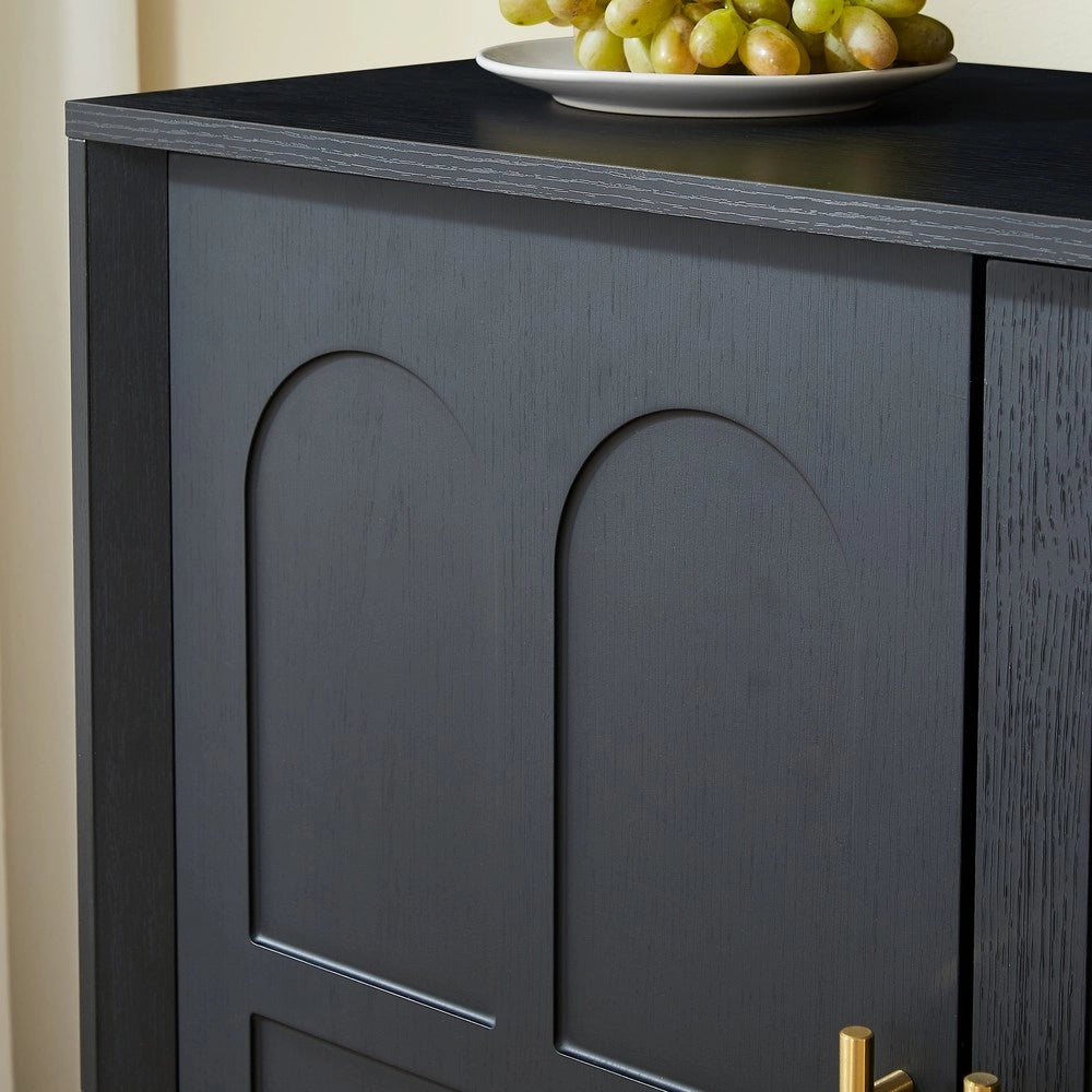 Mobile TV con Vetrina e Ante ¨C MINIMAL ¨C Nero, Soggiorno/Cucina, 169x40x80 cm