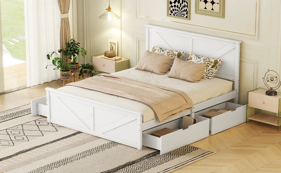 Letto in legno con 4 cassetti 160x200 mm pino bianco