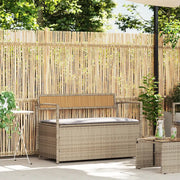 Panca Portaoggetti da Giardino con Cuscino-Sgabello-Panca con Contenitore Beige in Polyrattan 920878
