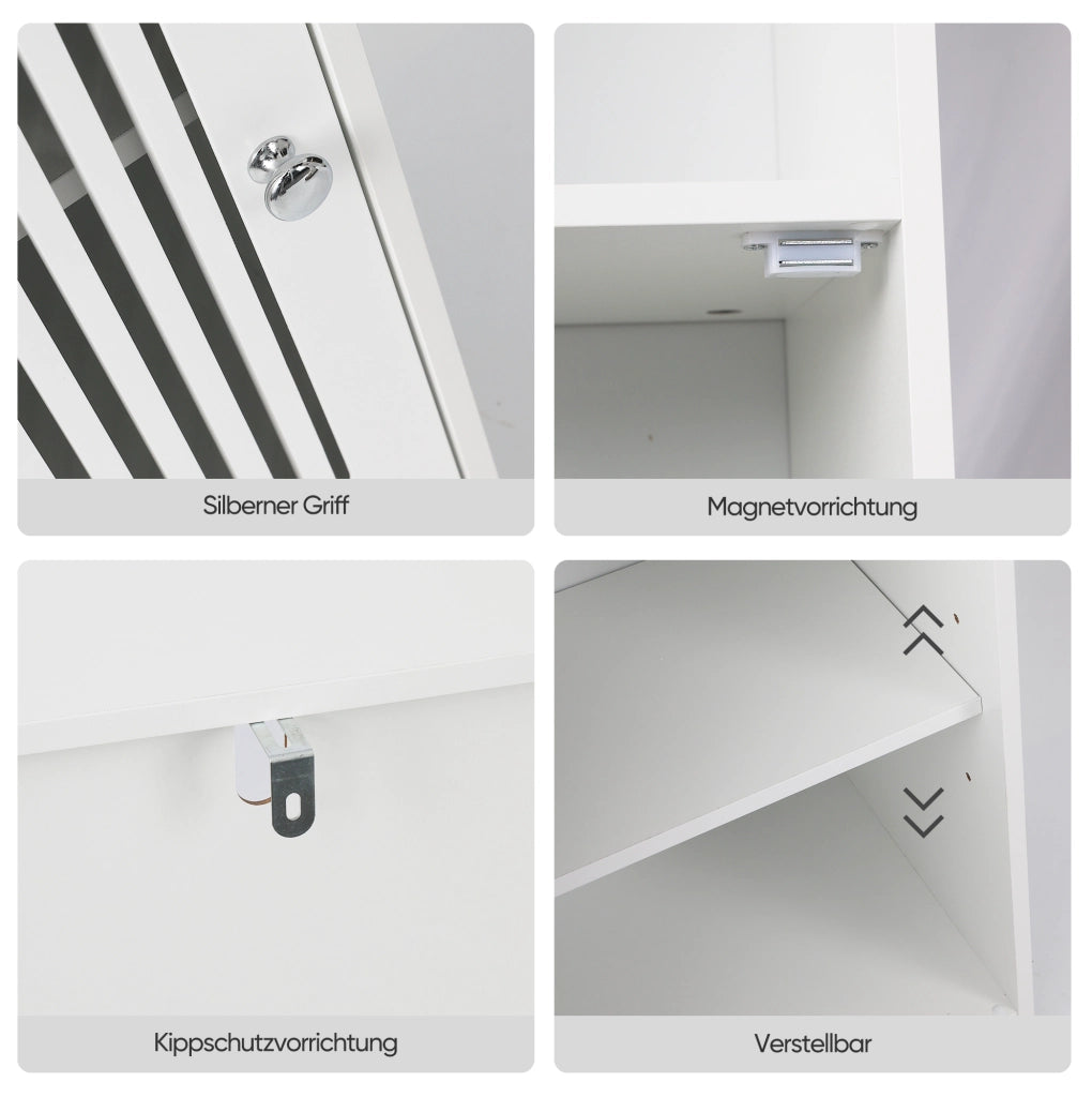 Mobile da bagno con ante a persiana e vano aperto, MDF e truciolare, bianco
