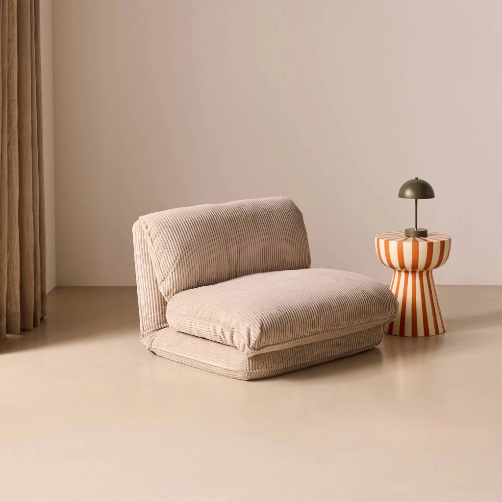 Poltrona letto convertibile velluto a coste grosse coste, beige grigio