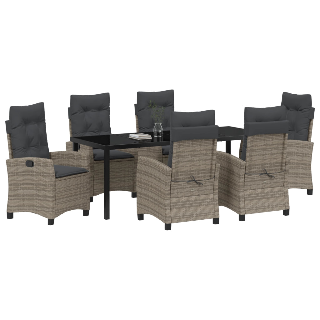 Set da Pranzo da Giardino 7 Pezzi con Cuscini Grigio Polyrattan