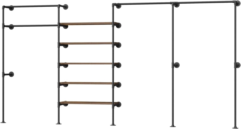 Appendiabiti da Parete, Attaccapanni da Muro Metallico con Design Aperto, Stile Vintage, Nero + Marrone Rustico