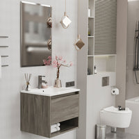 Mobile Bagno Sospeso 60 cm Lavabo e Specchio Milano Rovere