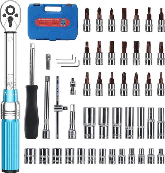 Set di allenamento per bicicletta 1/4 pollice, 2-24 Nm di coppia di torsione del raccordo per motocicletta ± 3% di precisione inclusa la raccomandazione di 50 pezzi di set di chiavi a stella a 6 lobi e a dadi per bicicletta MTB