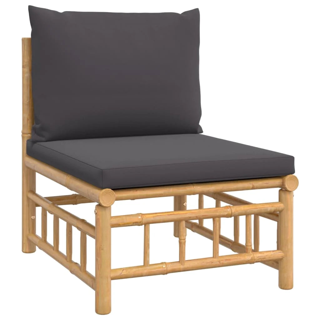 Set di mobili da giardino mobili da esterno 6 pezzi con cuscini in bambù grigio scuro 02_0016781