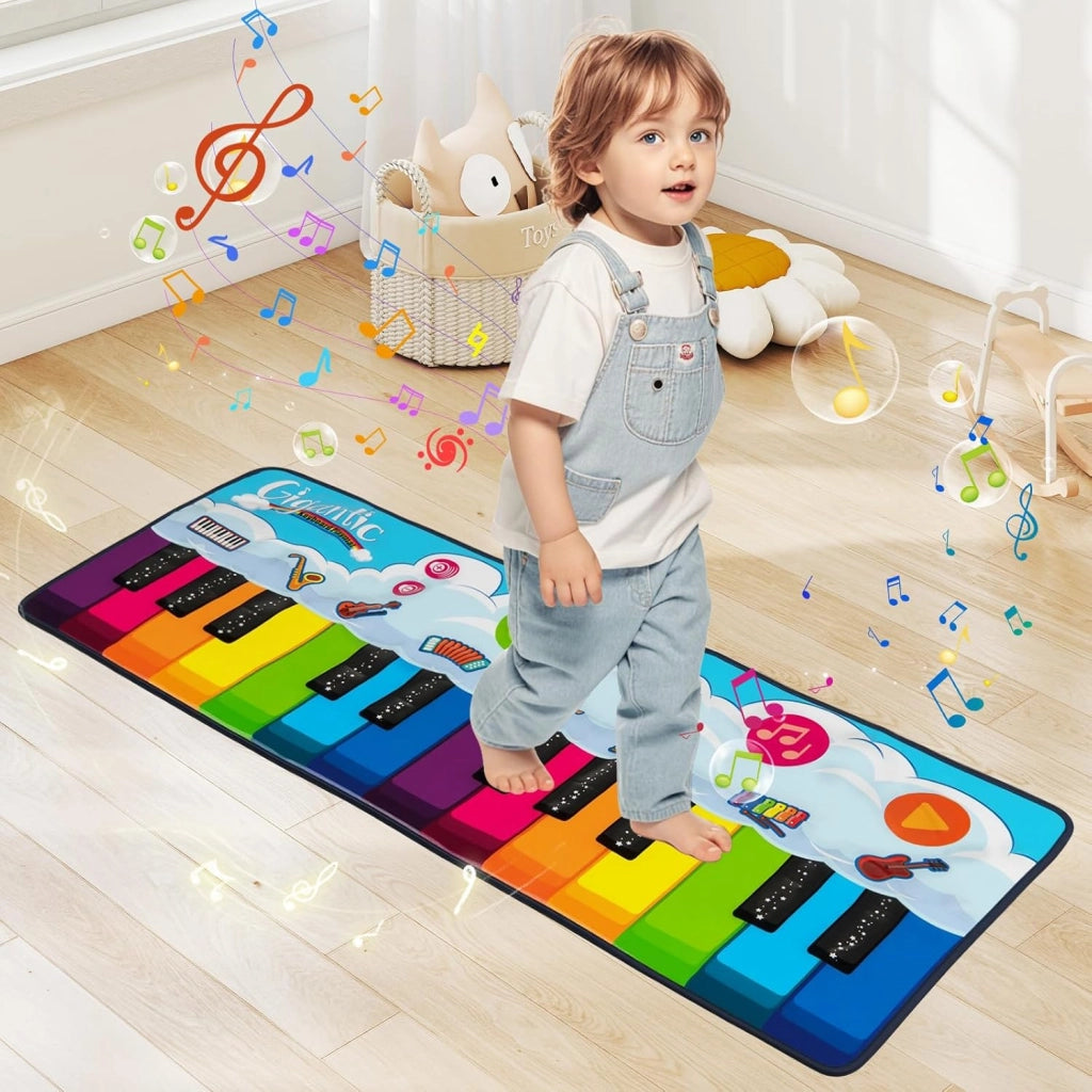 Tappetino Musicale per Bambini, Tappeto Pianoforte con 8 Suoni di Strumenti, Tastiera Colorata e Musica Integrata, Giocattolo Educativo per Bambini 3+ Anni