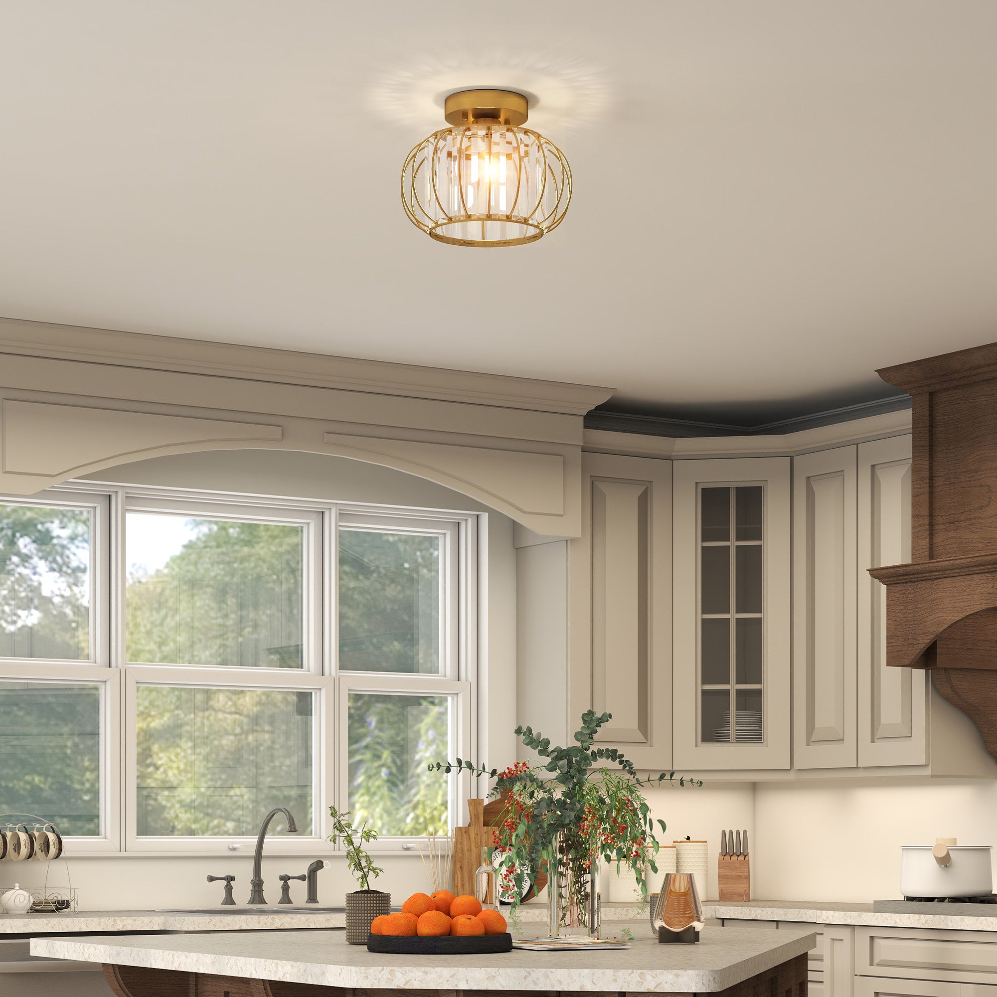 Plafoniera LED Moderna Design a Gabbia Ø27x19 cm con 18 Cristalli Struttura in Metallo Oro