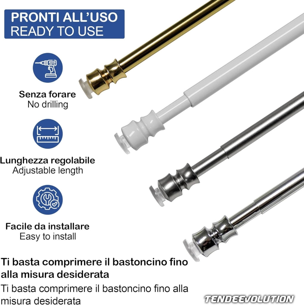 Astine a Molla in Ferro, Coppia Bastoncini Pressione Estensibili 40-50cm - Colore Nikel Satinato