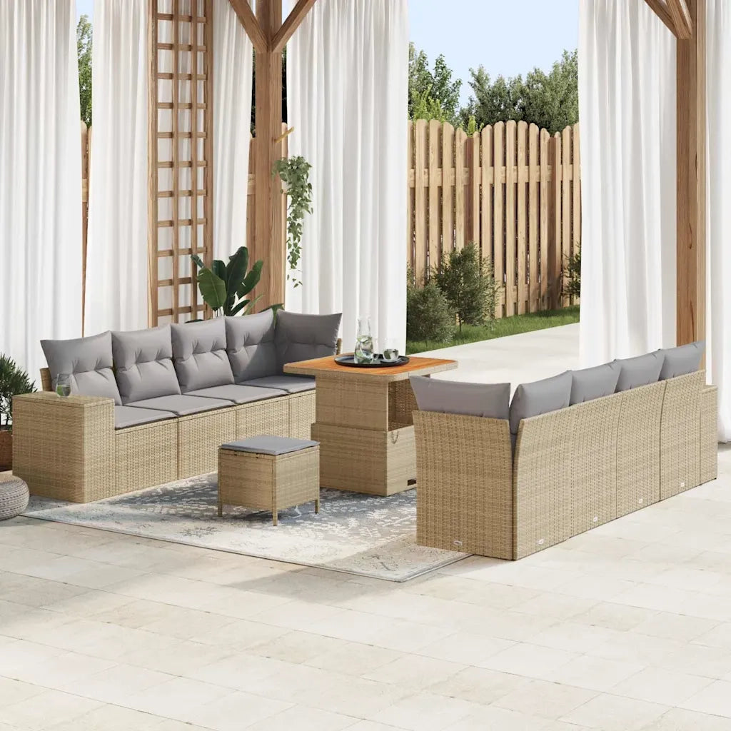Set Divano da Giardino 11 pcs Beige e Grigio Chiaro polyrattan