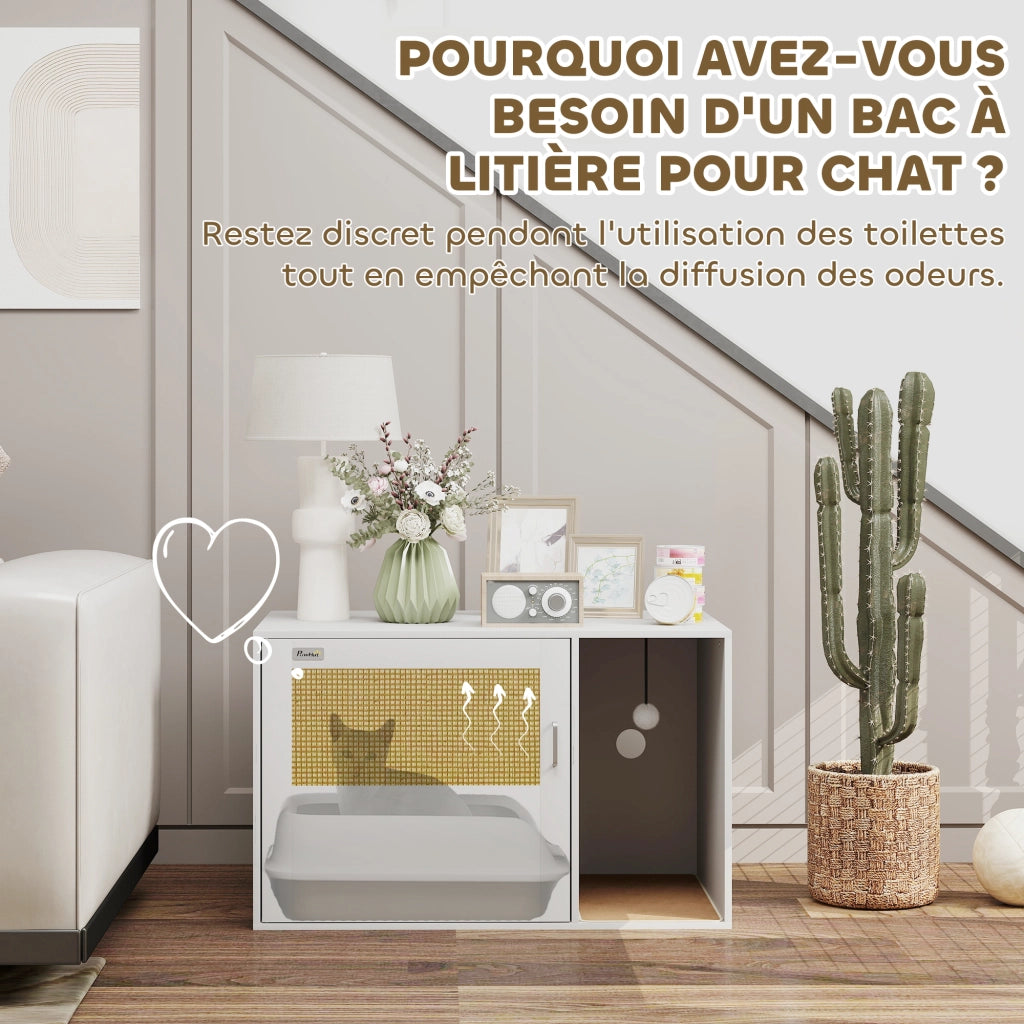 Mobile per gatti con lettiera e tiragraffi ¨C zephmum ¨C bianco 80x50x50 cm