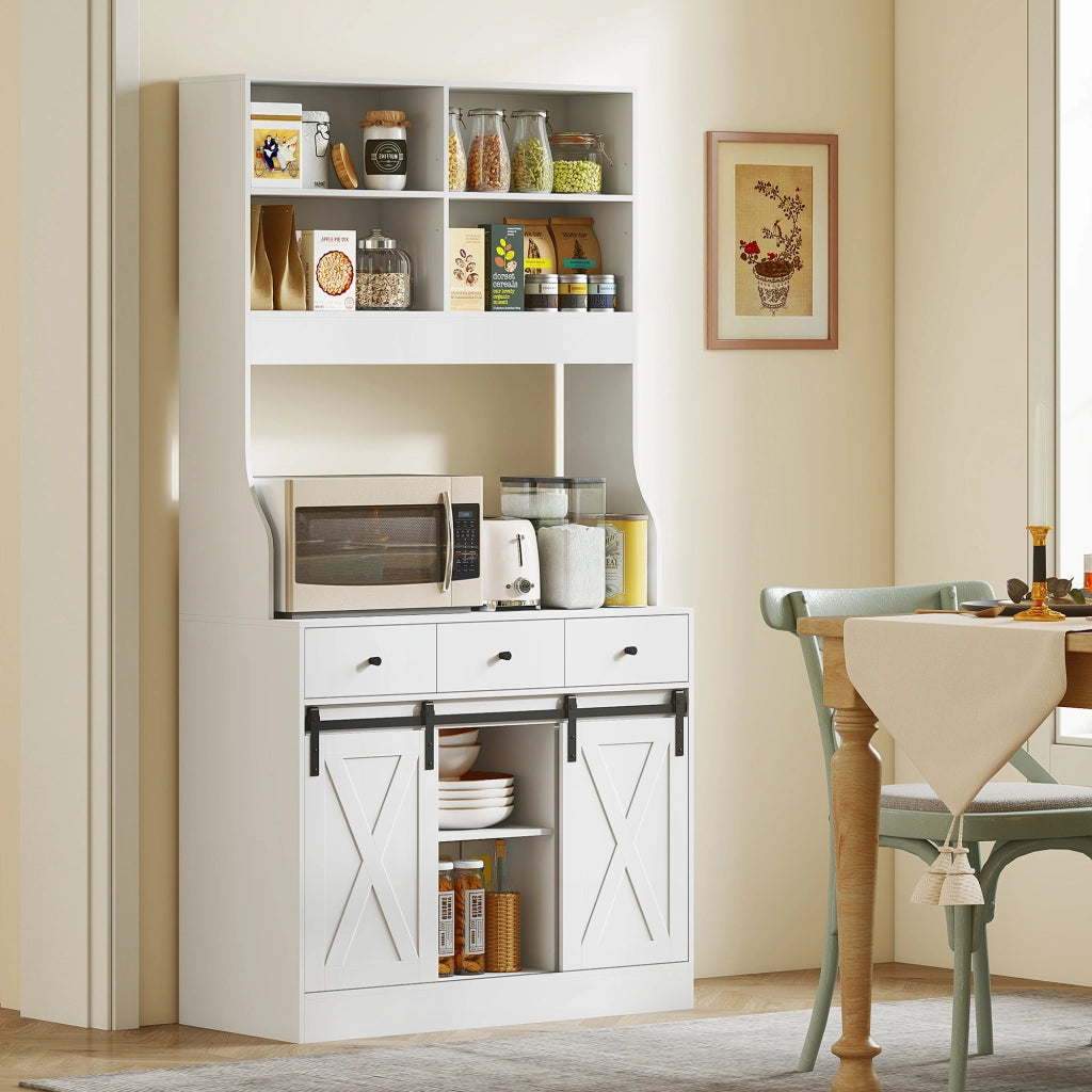 Armadio Cucina con 2 Ante Scorrevoli 3 Cassetti e Ripiani ¨C Zephmum ¨C Bianco 93.5x40x180cm