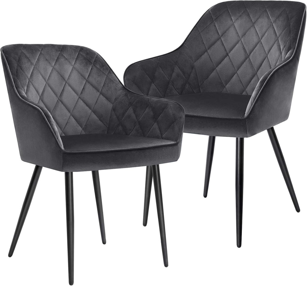 SONGMICS Set di 2 Sedie da Pranzo, Poltroncine, Sedie Imbottite con Braccioli, Sedile Ampio 49 cm, Gambe in Metallo, Fodera in Velluto, Portata 110 kg, Salotto Camera Studio, Grigio LDC088G02