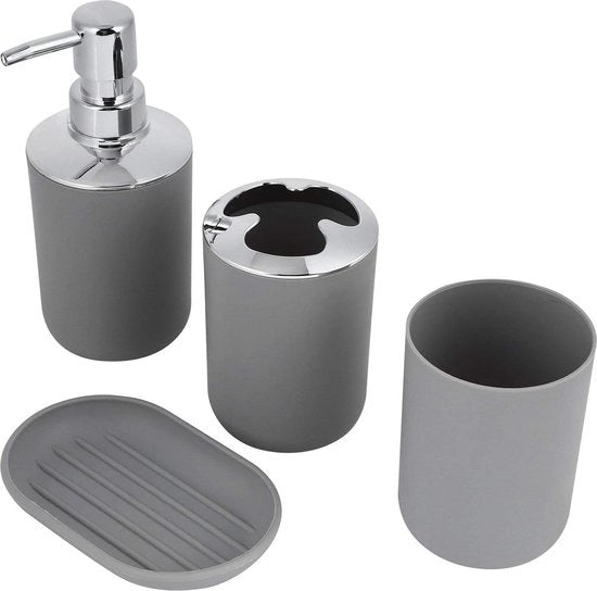 Set di accessori da bagno in ceramica - Set di decorazioni per il bagno - Flacone per lozioni contenitore di conservazione - Set di asciugamani e contenitore per sapone - Grigio.