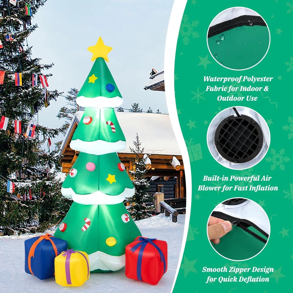 Albero di Natale, Decorazioni Natalizie Gonfiabili 180 CM, con Luci LED, Soffietto Integrato, Resistente alle Intemperie, Addobbi Natalizi per Esterno Interno per Casa, Giardino, Cortile