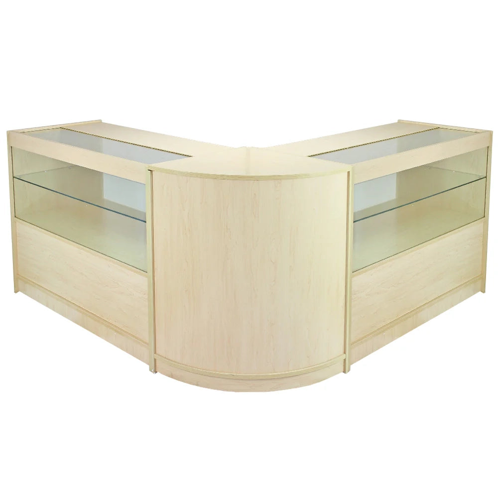 Set Gemini con 3 Banconi da Negozio e Reception con Finitura in Acero Laminato