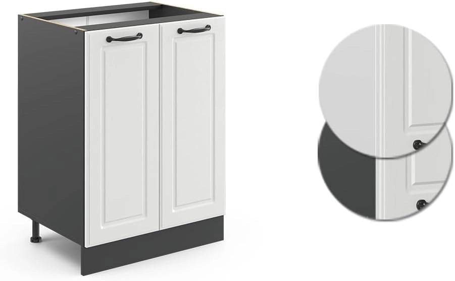 Mobiletto base cucina R-Line, Bianco casa di campagna, 60 cm senza piano di lavoro, per la libera combinazione all'interno di sistemi cucina modulari