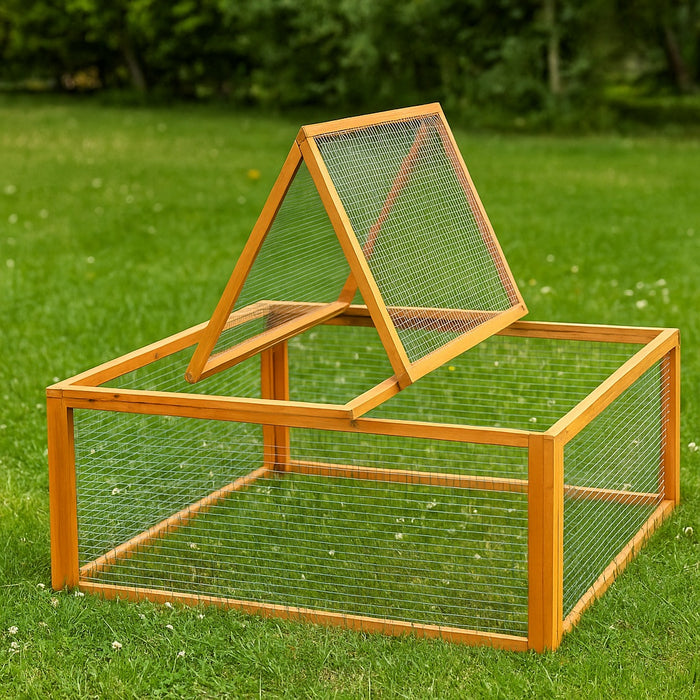 Recinto da esterno in legno quadrato con copertura conigliera per piccoli animali