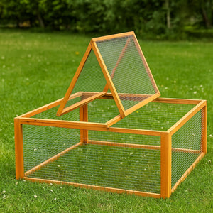 Recinto da esterno in legno quadrato con copertura conigliera per piccoli animali