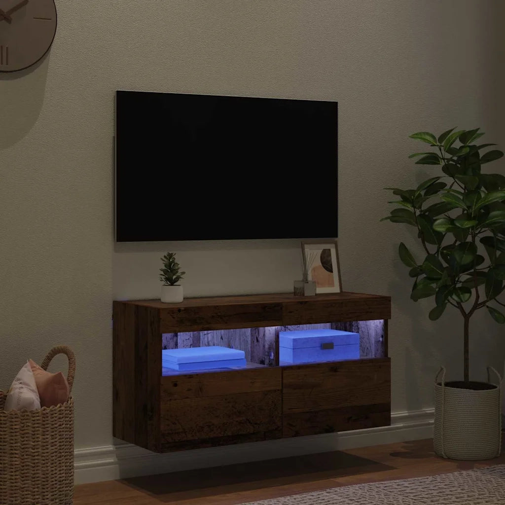 Mobile TV da parete con LED Legno vecchio 80 x 30 x 40 cm