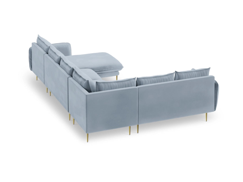 Cosmopolitan Design - Divano panoramico sinistro "Vienna" 7 posti in velluto azzurro 
