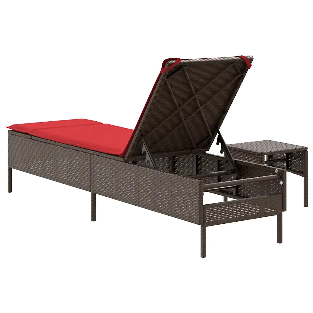 Lettino prendisole con Tavolino e Cuscino in Polyrattan Marrone 4002735