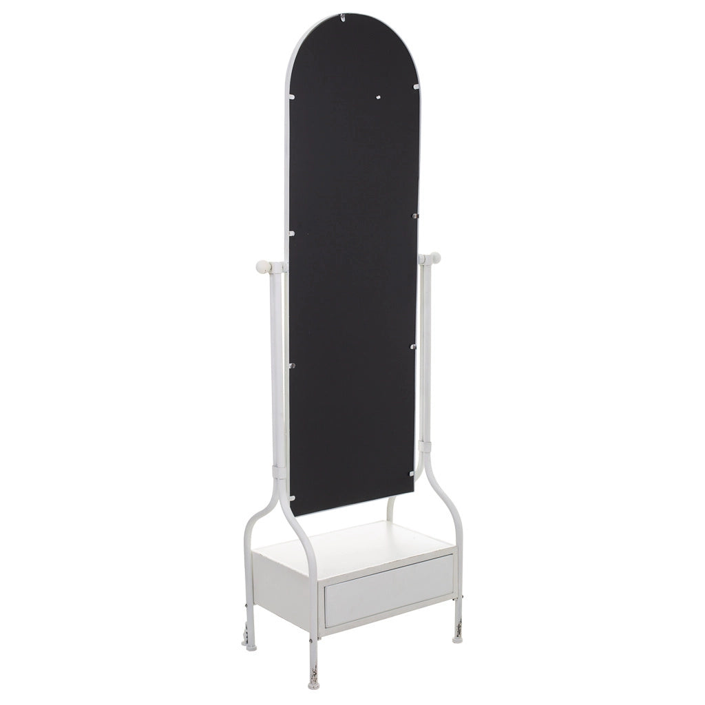 Specchio da terra e cassetto in metallo bianco 65x38x184h