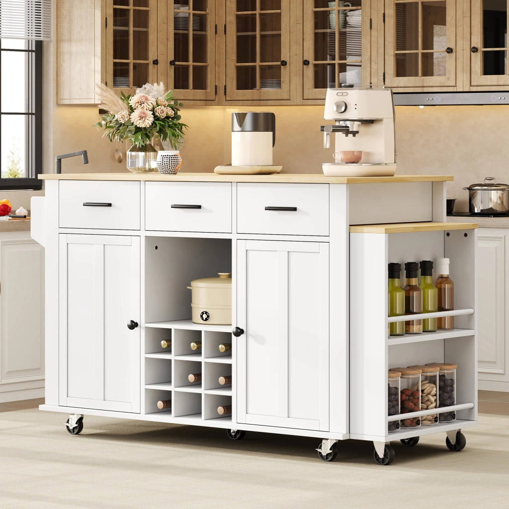 ISOLA cucina con piano estraibile 136(223)x50x93 cm MDF Bianco/Naturale