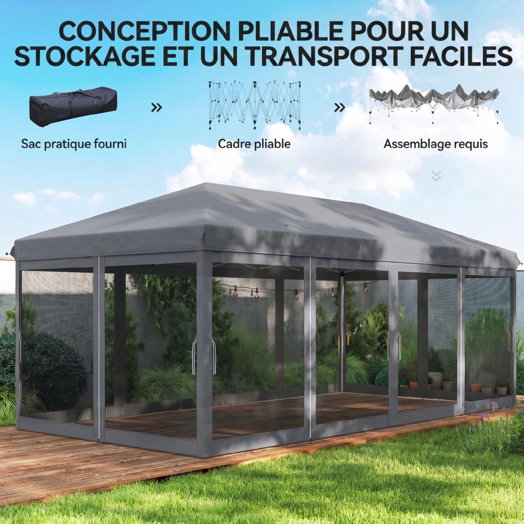Tonnelle 6x3m Pop-up con Zanzariere ¨C Zephmum ¨C Grigio