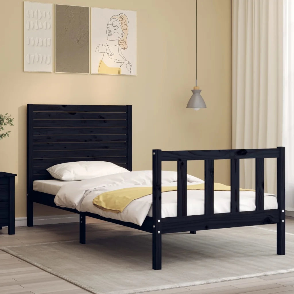 Giroletto con Testiera Nero Small Single in Legno Massello 3193170