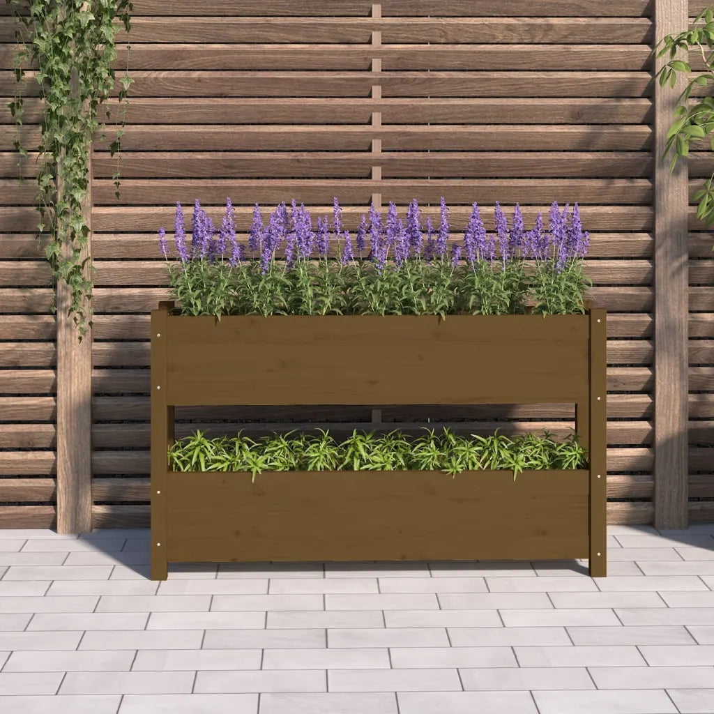 Fioriera | Cassetta per fiori | Vaso Marrone Ambra 112x25x66 cm in Legno Massello di Pino