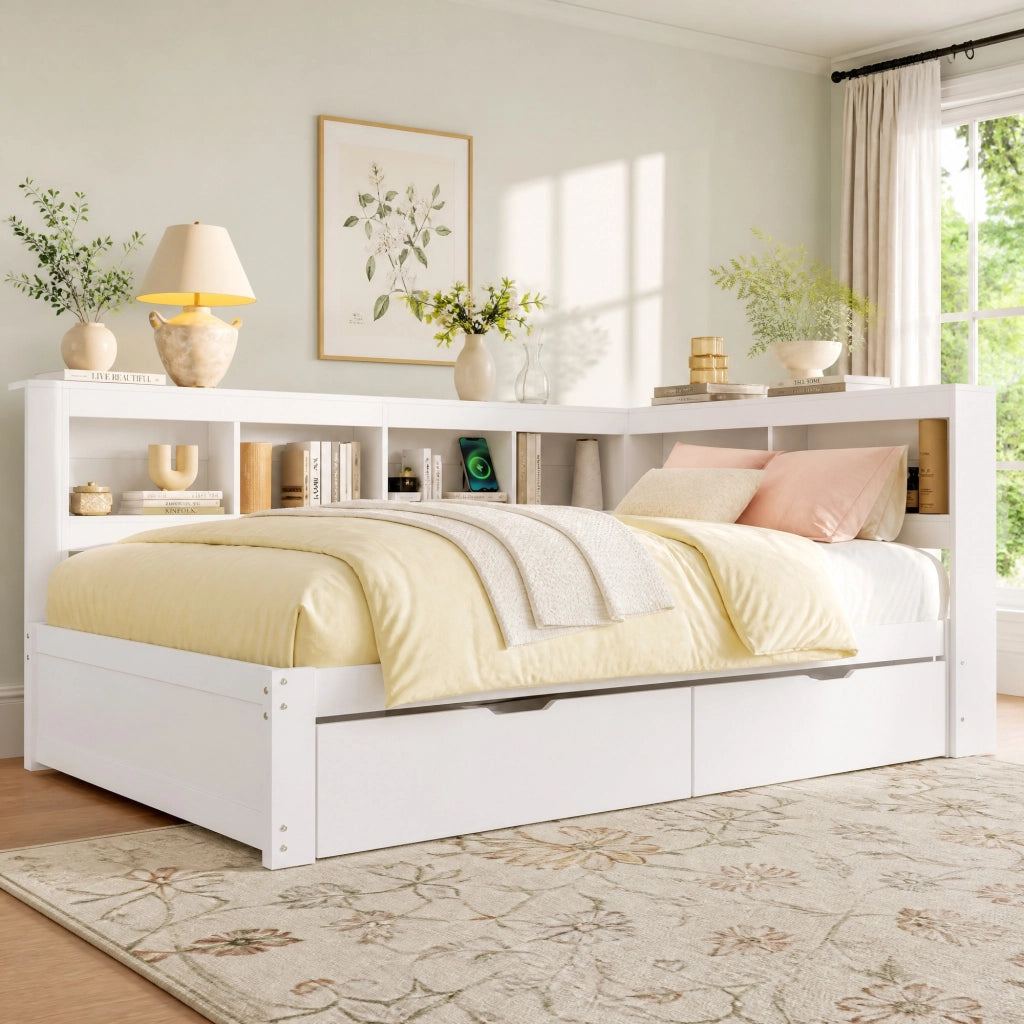 Letto da giorno 140x200 cm con USB, presa e 2 cassetti