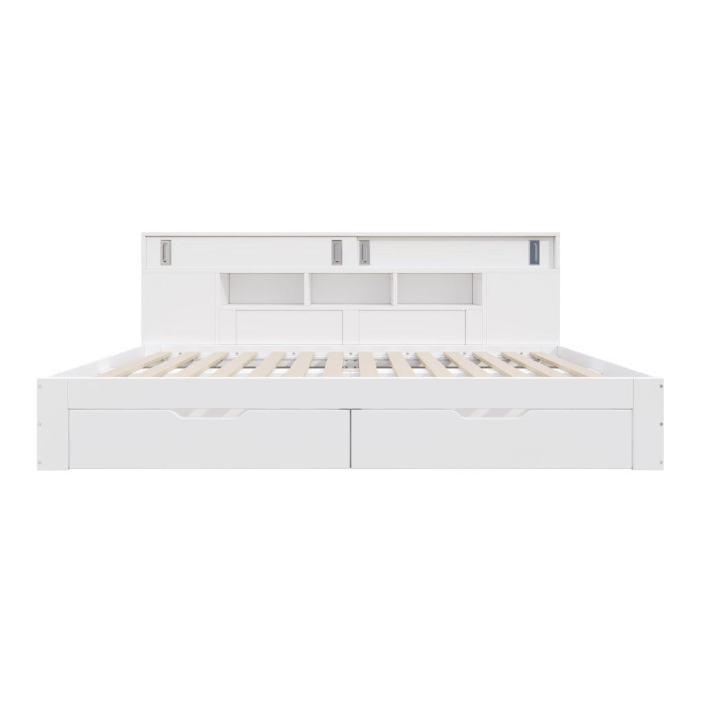 Letto contenitore 140x200 cm in MDF bianco con cassetti