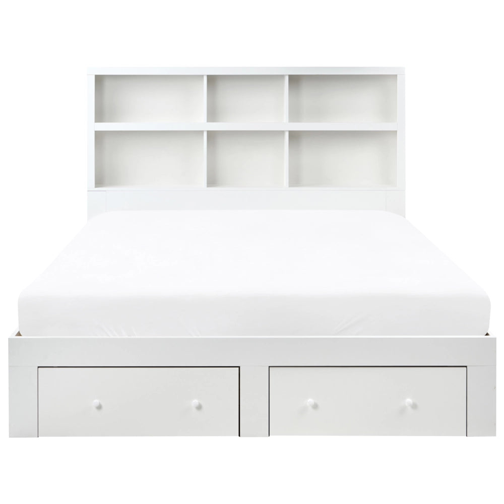 Letto matrimoniale in legno con contenitori a 2 cassetti e ripiani bianco 160 x 200 cm stile minimalista